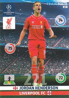 Jordan Henderson Liverpool 2014/15 Panini Champions League #157